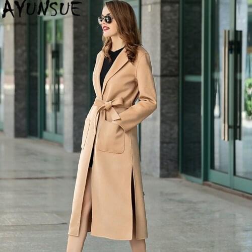 Double-sided 100% Wool Coat Women Clothes 2019 Long Jacket Spring Autumn Ladies Coats Overcoat Abrigos Mujer Elegante KJ2824