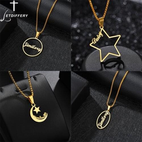 Letdiffery Custom Stars Moon Names Necklace for Women Stainless Steel Oval Circle Necklaces Personalized Party Jewelry Gifts
