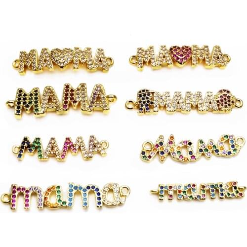 Microzircon inlaid MAMA Style hand card accessory Link bracelet Charms Mom letter colored zircon for Jewelry Making