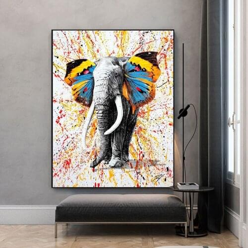 Butterfly Elephant Colorful Modern Graffiti Painting Canvas Print Nordic Home Decor Wall Picture For Living Room Frameless