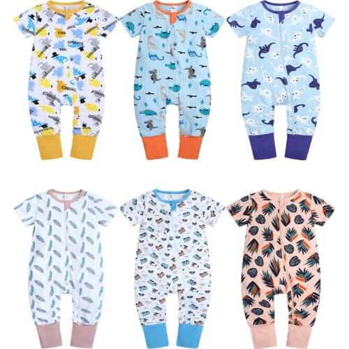 Baby Clothes Sleeve Cotton For Newborn Dinosaur Baby Girl Boy Romper Pajamas ToddleShort Double Zipper Jumpsuit 3-24 Months