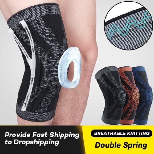 Gym Compression Knee Support Sleeve Double Spring Support Elastic Knee Pads Sports for Basketball Volleyball Running