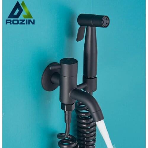 Matte Black Bathroom Bidet Faucet Wall Mounted Lavatory Mop Washer Tap Swivel Tub Spout Toilet Bidet Hot Cold Water Mixer Faucet