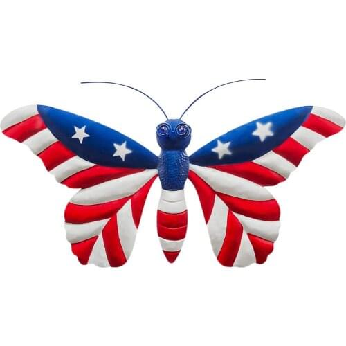Metal Butterfly American Flag Wall Decor Outdoor Indoor Art Sculpture Hanging Decoration Wrought Iron Wall Hanging Ornament
