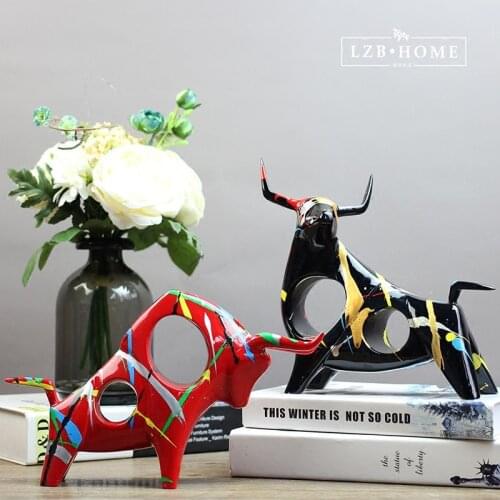 [MGT] Creative resin cow bull statue vintage abstract art home decor crafts room decoration objects bar Cattle animal figurines