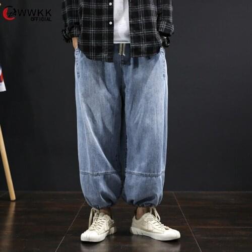 WWKK men Denim Pants Blue Pockets Vintage Trouser 2020 Spring Autumn New Button Fly Wide Leg Pants For man Clothing Jeans