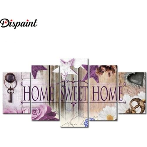 Dispaint 5pcs Full Square/Round Drill 5D DIY Diamond Painting "Home Sweet Home" Multi-picture Combination Embroidery 5D Decor
