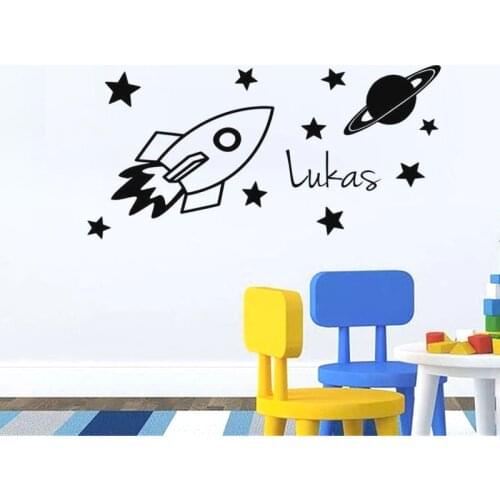 Rocket And Planet Star Personalized Name Wall Sticker Bedroom Kids Nursery Bedroom Wall Decal Removable YO-151