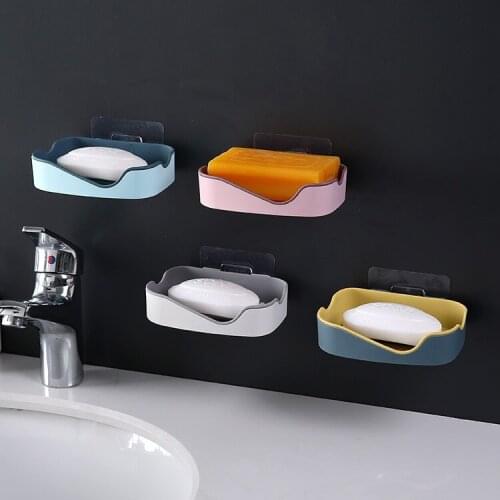 Soap Rack No Drilling Wall Mounted Double Layer Soap Holder Soap Sponge Dish Bathroom Accessories Soap Dishes Self Adhesive