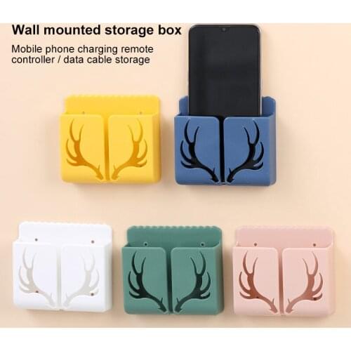 Antler Mobile Phone Remote Storage Box Perforation-free Wall-mounted Storage Box Bedroom Portable Shelf Charging Stand