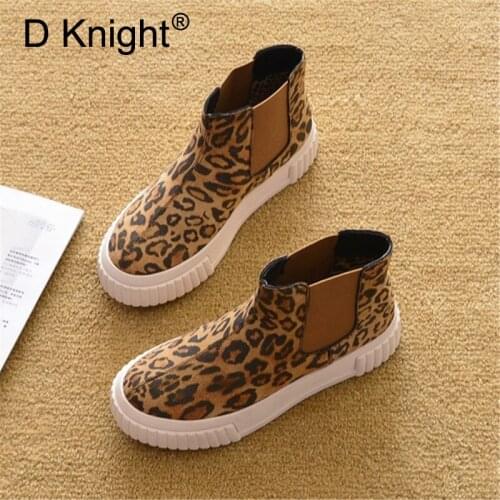 2020 New Fashion Leopard Print Women Boots Flat Heel Short Single Female Western Boot Short Ankle Boots Platform Shoes For Women