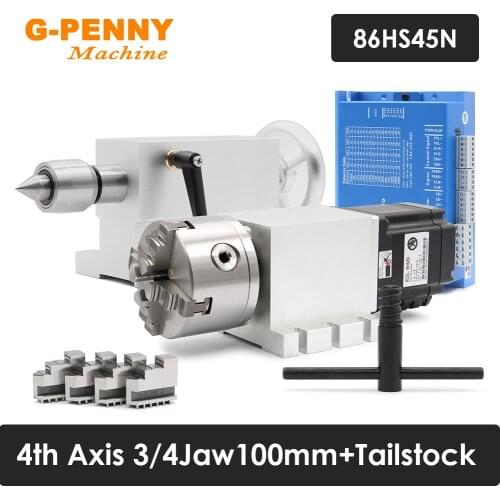 NEW! 4th Axis 3/4Jaw 100mm CNC dividing head/Rotation Axis/A axis kit NEMA34 86HS45N 4.5N.m & HBS86H + Tailstock Changeable Head