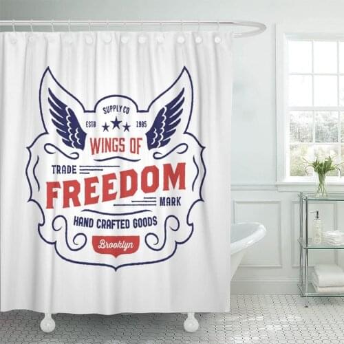 Original Retro Graphic Vintage Hand Crafted Wings of Freedom Shower Curtain Waterproof Fabric 72 x 78 Inches Set with Hooks