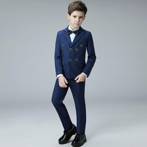Boys Suits formal double breasted high quality blazer gentlemens solid lapel prom suit jacket+pants for kids suits custom made