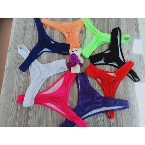 2021 Europe and America New Sexy Ladies T-string Swim Trunk Pure Color Pleated T-string Bikini Single Swim Trunk