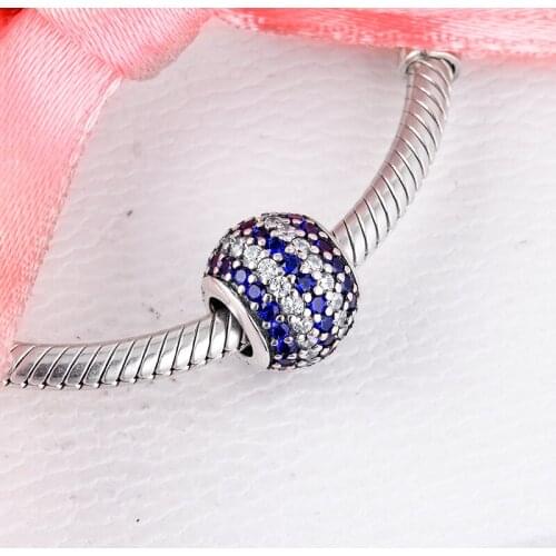 Fits For Pandora Charms Bracelets Blue Nautical Pave Stripes Beads 100% 925 Sterling Silver Jewelry Free Shipping