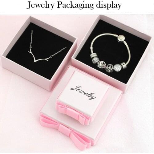 Pink bow Square Jewelry Organizer Box Rings Storage Box Gift Box For Necklace Pendant Earrings Christmas gifts Box for Jewrly