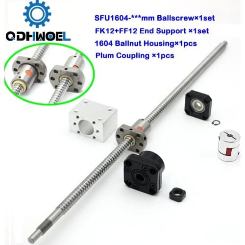 SFU1604 Ball Screw Linear Set C7 Ballnut Nut Housing FK12 FF12 Fixed Floated End Support Plum Coupling for CNC Machine Parts