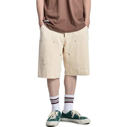 Solid Color Multi-Pocket Cargo Shorts Mens Safari Style Summer Knee-length Shorts Casual Loose Half Pants Men