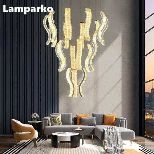 Modern Luxury Ceiling Chandeliers LED Clear S Shape Crystal Pendant Hanging Lights Large Stainless Steel Light Fixture for Stair