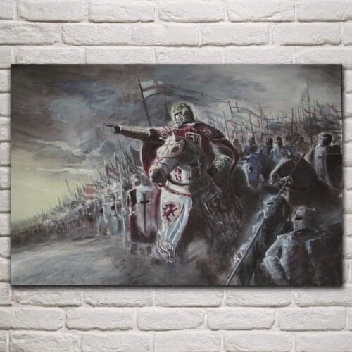 Medieval knight army battle fantasy artwork living room decor home art decoration wood frame fabric poster KM415