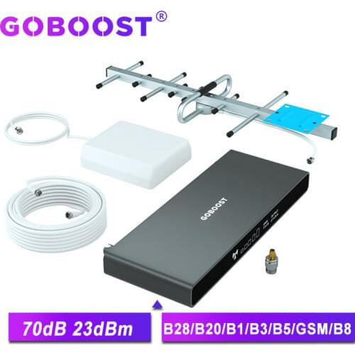 GOBOOST cellular amplifier 4g signal booster LTE 700 band 28 mobile screen network cell phone repeater 70dB gsm 2g 3g 4g antenna