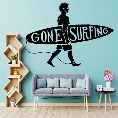 Surfing Wall Stickers Boys Room Decoration Surfer Vinyl Decal Surf Home Murals Sea Beach C8022