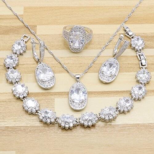 XUTAAYI White Cubic Zirconia Silver Jewelry Sets For Women Earrings Bracelet Rings Necklace Pendant New Christmas Gift