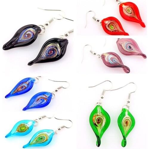 Yingwu Mix Colors Glass Jewelry Flower Drop Murano Glass Earring Lampwork Glass Pendant Earring Women Jewelry Wholesale 12Pairs