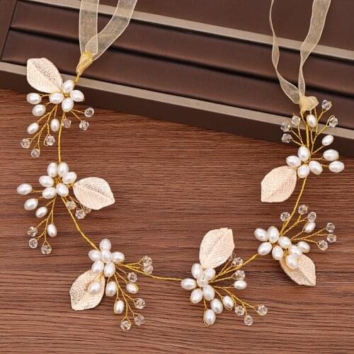 Pearl Headband Hair Accessories For Women Wedding Ornaments Gold Color Leaf Wedding Tiara Hair Band Bridal Hair Jewelry