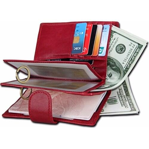 Women genuine leather wallets Anti-theft brush Unisex Crazy horse leather coin purses pure color buckles coin purse female