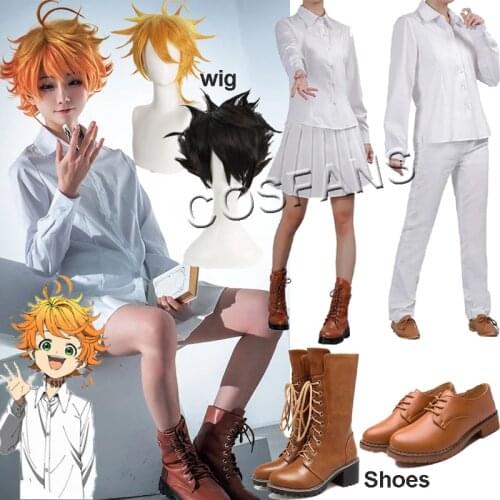 The Promised Neverland Cosplay Costume Student Uniform Emma Norman Ray Cosplay Wig women men Halloween cosplay costume wig shoes