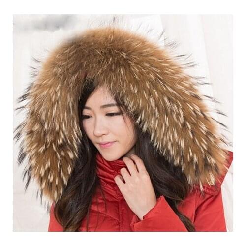 Top fur Luxury Real Raccoon Fur Scarf Women 100% Natural Raccoon Fur Collar Winter Warm Fur Collar Scarves 80*16cm