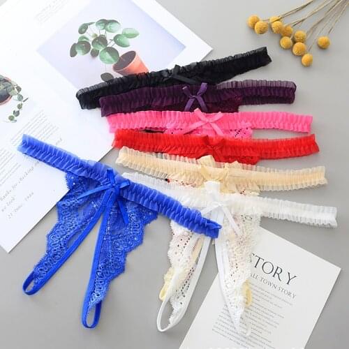 Womens Sexy Lingerie Open Underwear Thongs Lace Panties T-back Seamless String G-string With Bow