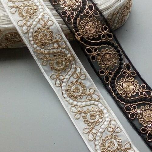 2 Yards Ethnic Gold Thread Sequins African Lace Trims Geometric Lace Ribbon DIY Sewing Dress Decoration Bridal Lace