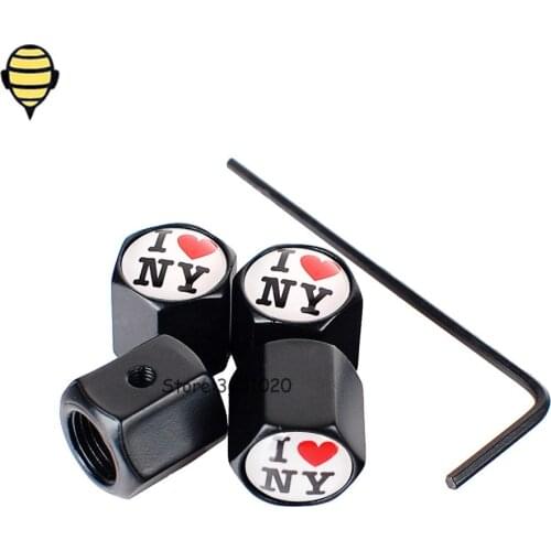Car Accessories Auto Wheel Tire Valve Stem Caps for I Love NY logo for Dodge Ram Toyota Yaris Nissan Teana Kia Benz Jeep Lada