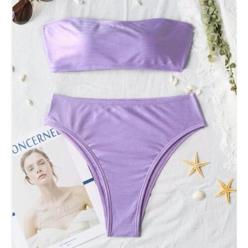 Bandeau Bikini Swimwear 2021 Two Piece Swimsuit Purple High Waist Sexy Bathing Suit Women Biquini Brazilian