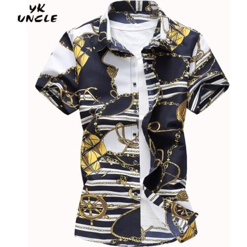 YK UNCLE Brand New Summer Men Casual Shirts Fashion Short Sleeve Printed Button-Up Formal Business Floral Men Dress Shirt 7XL