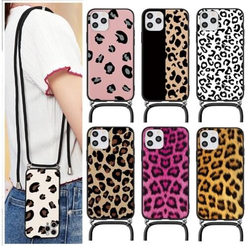 Leopard Print Phone Case For iPhone 11 Pro 12Pro Max XR XS Max X 6 8 7 6S Plus 5 5S SE 2020 Luxury Strap Silicone Lanyard Cover