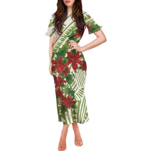 HYCOOL Polynesian Summer Butterfly Sleeve Gray Floral Dress Casual Women Plus Size Dresses Lady Elegant Sexy Ruffle Maxi Dresses