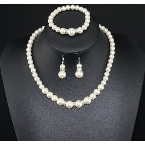KSRA Charms Trendy Simulated Pearl Jewelry Sets for Women Crystal Ball Pendant Necklaces Earrings Bracelet Wedding Jewelry New