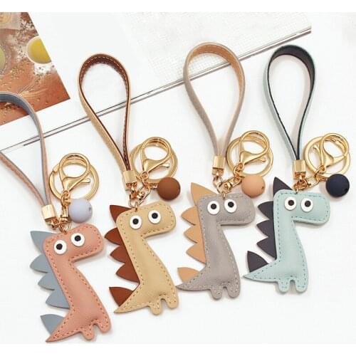 Leather Keychain Cute Dinosaur Key Chain Ring Car Key Chains Ice Cream Keyring Pineapple Llavero Cat Porte Clef Women Bag Charm