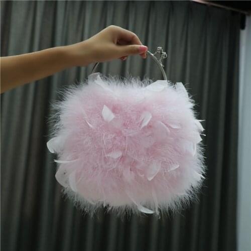 White Feather Small Shoulder Bag Womens Evening Clutch Bag for Wedding Party Purse White Pearl Chain Handbag ZD1979