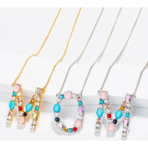 Multicolor Fashion Charm Gold 26 Alphabet Pendant Necklace Micro Pave Zircon Initial Letter Necklaces Couple Name Necklace