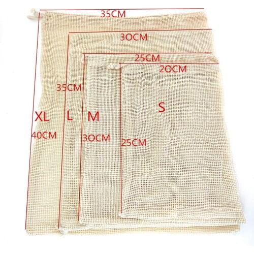 Reusable Organic Cotton Produce Bags Cotton Mesh Bags Biodegradable Eco-Friendly Shopping Storage Bag for Fruit, Vegetable, Toys