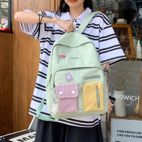 Fashion Patchwork Backpack for Girls High Quality Nylon School Bag Female Student Large Capacity Bookbag Womens Stylish Bagpack