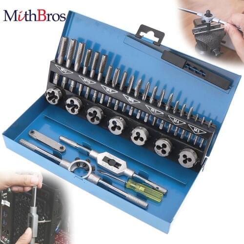 MithBros 32Pcs M3-M12 Metric Tap and Die Set Mechanic Die Tap Wrench Screw Pitch Gauge Threading Tool with Storage Case