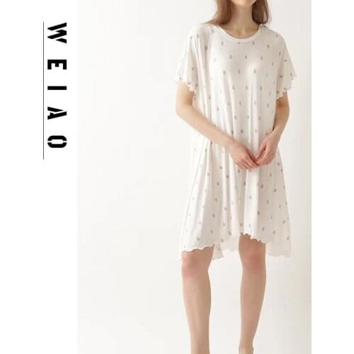 2021 New Japanese Cute Bear Modal Nightgown Home Wear Short Sleeve Summer Nightdress Womens Knee-Length Female Sleepwear