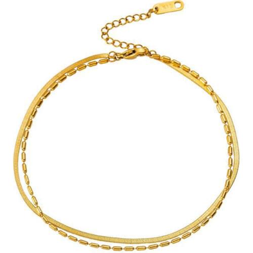 INS Trendy Layered 18K Gold Plated Stainless Steel Herringbone Snake Chain Beads Chain Bracelets For Women Girl Jewelry Gift