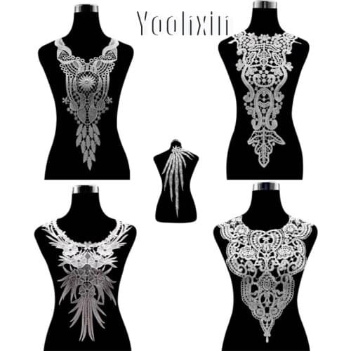 Luxury flower white Embroidery lace fabric trim ribbon DIY sewing bridal applique collar craft guipure dress wedding decor